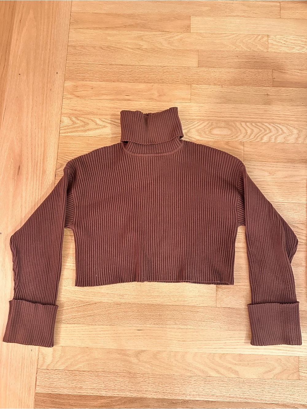 Forever 21 Brown Ribbed Cropped Turtleneck Sweater